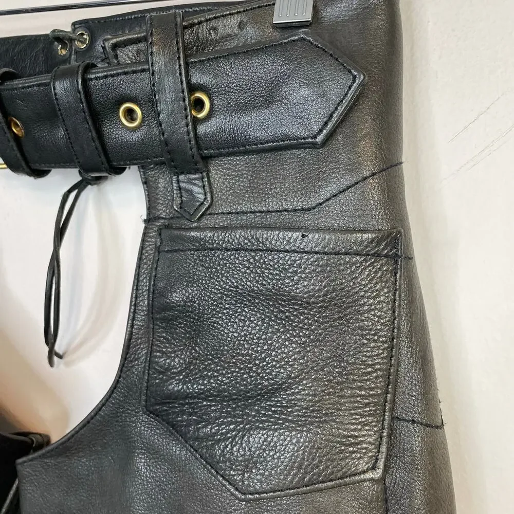 Unik Ultra All Leather Distressed Dark Brown Chaps Biker Moto Motorcycle XXS